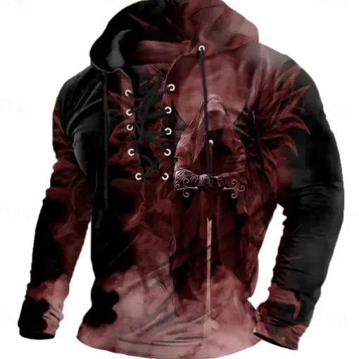 Halloween Men's 3D Print Reaper Sweatshirt Punk Exaggerated Long Sleeve Crew Neck Club Streetwear Lake blue Black Drawstring Fall Winter Designer