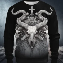 Halloween Men's Devil Reaper Sweatshirt Punk Party Long Sleeve Crew Neck Vacation Holiday Black 1 Black Crewneck 3D All Seasons Designer