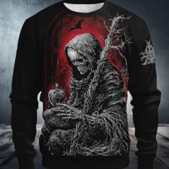 Halloween Men's Devil Reaper Sweatshirt Punk Party Long Sleeve Crew Neck Vacation Holiday Black 1 Black Crewneck 3D All Seasons Designer