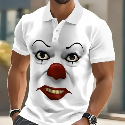 Halloween Men's Funny Clown Polo Short Sleeve Polo Shirts Lapel Ugly Hawaiian Casual Outdoor Street Gift Athleisure 3D Print Buttons Summer Black White Red