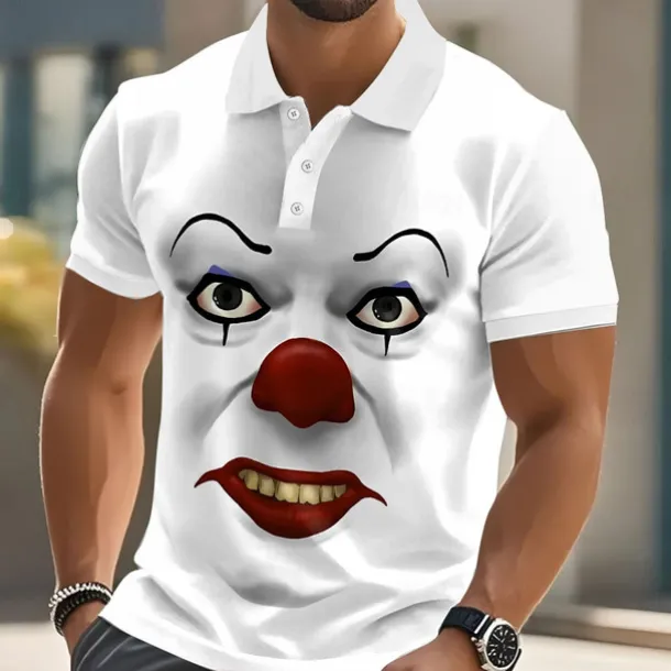 Halloween Men's Funny Clown Polo Short Sleeve Polo Shirts Lapel Ugly Hawaiian Casual Outdoor Street Gift Athleisure 3D Print Buttons Summer Black White Red