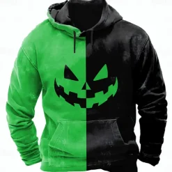 Halloween Men's Graphic Pumpkin 3D Sweatshirt Punk Exaggerated Long Sleeve Crew Neck Club Streetwear Purple Orange Drawstring 3D Fall Winter Designer