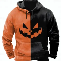 Halloween Men's Graphic Pumpkin 3D Sweatshirt Punk Exaggerated Long Sleeve Crew Neck Club Streetwear Purple Orange Drawstring 3D Fall Winter Designer