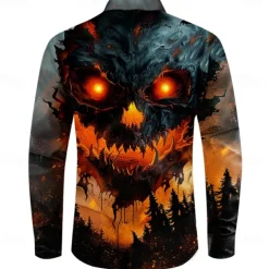 Halloween Men's Grimace Halloween Costumes Shirt Button Up Shirt Long Sleeve Casual Dark Party Evening Wear Fall Winter Spring & Summer Turndown Shirt Collar Button Up 3D Print Orange