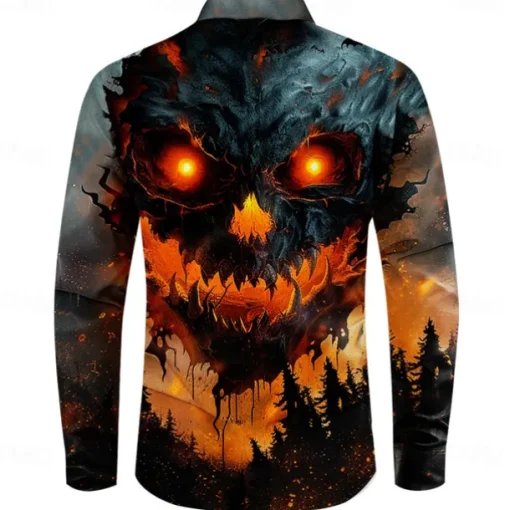 Halloween Men's Grimace Halloween Costumes Shirt Button Up Shirt Long Sleeve Casual Dark Party Evening Wear Fall Winter Spring & Summer Turndown Shirt Collar Button Up 3D Print Orange