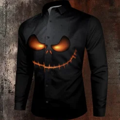Halloween Men's Grimace Halloween Costumes Shirt Button Up Shirt Long Sleeve Casual Dark Party Evening Wear Fall Winter Spring & Summer Turndown Shirt Collar Button Up 3D Print Black