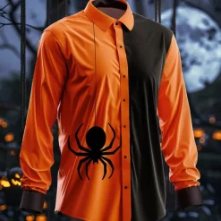 Halloween Men's Grimace Halloween Costumes Button Up Shirt Long Sleeve Dark Party Evening Wear Fall Winter Spring & Summer Shirt Collar 3D Print Orange