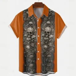 Halloween Men's Halloween Costumes Skulls Shirt Summer Shirt Button Up Shirt Short Sleeve Dark Gothic Style Outdoor Vacation Dailywear Summer Spring Turndown 3D Print Collared Shirts Front One Pocket