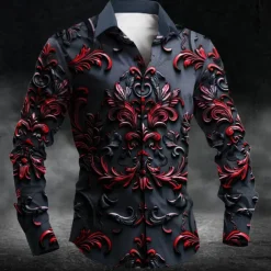 Halloween Men's Halloween Costumes Day of the Dead Button Up Shirt Long Sleeve Dark Party Evening Wear Fall Spring & Summer Shirt Collar Button Up 3D Print Red Blue Purple Green