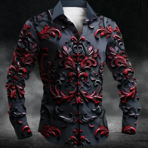 Halloween Men's Halloween Costumes Day of the Dead Button Up Shirt Long Sleeve Dark Party Evening Wear Fall Spring & Summer Shirt Collar Button Up 3D Print Red Blue Purple Green