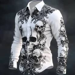Halloween Men's Halloween Costumes Skulls Shirt Button Up Shirt Casual Dress Shirt Long Sleeve Dark Gothic Style Holiday Summer Spring Turndown 3D Print Collared Shirts White 1 White
