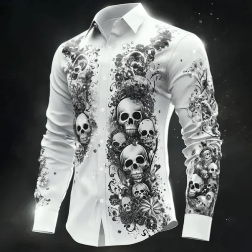 Halloween Men's Halloween Costumes Skulls Shirt Button Up Shirt Casual Dress Shirt Long Sleeve Dark Gothic Style Holiday Summer Spring Turndown 3D Print Collared Shirts White 1 White