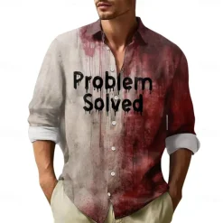 Halloween Men's Letter Printed Blood stains Halloween Costumes Shirt Button Up Shirt Long Sleeve Dark Punk Gothic Style Holiday Streetwear Summer Spring Turndown 3D Print Collared Shirts Red 1 Red