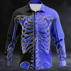 Halloween Men's Optical Illusion Skeleton Shirt Button Up Shirt Long Sleeve Dark Punk Gothic Style Outdoor Holiday Summer Spring Turndown 3D Print Collared Shirts Purple Brown