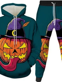 Halloween Men's Pumpkin 2pcs 3D Sweatshirt Sets Tracksuit Hoodie Sweatshirt Long Sleeve Long pants Hooded Casual Daily Athleisure Festival Outfit 3D Print Spring Fall Winter Black Blue Orange