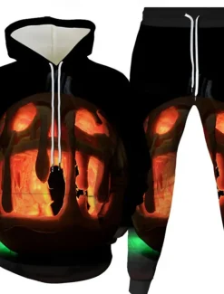 Halloween Men's Pumpkin 2pcs 3D Sweatshirt Sets Tracksuit Hoodie Sweatshirt Long Sleeve Long pants Hooded Casual Daily Athleisure Festival Outfit 3D Print Hooded Spring Fall Winter Black Yellow Orange