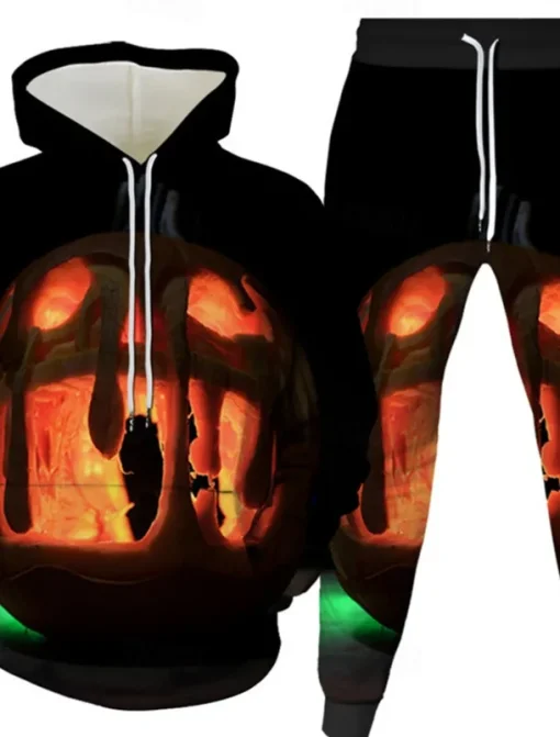 Halloween Men's Pumpkin 2pcs 3D Sweatshirt Sets Tracksuit Hoodie Sweatshirt Long Sleeve Long pants Hooded Casual Daily Athleisure Festival Outfit 3D Print Hooded Spring Fall Winter Black Yellow Orange
