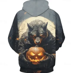 Halloween Men's Pumpkin Werewolf Hoodie Hoodies Sweatshirt Fashion Cool Long Sleeve Hooded Black Pocket 3D Print Fall Winter Designer