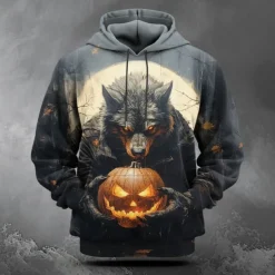 Halloween Men's Pumpkin Werewolf Hoodie Hoodies Sweatshirt Fashion Cool Long Sleeve Hooded Black Pocket 3D Print Fall Winter Designer