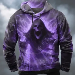 Halloween Men's Reaper Hoodie Sweatshirt Punk Exaggerated Long Sleeve Crew Neck Club Streetwear Blue Purple Drawstring Fall Winter Designer