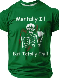Halloween Men's Skeleton Funny Slang T Shirt Short Sleeve T shirt 3D Print Crew Neck Shirt Fashion Exaggerated Daily Party Street Casual Black Red Blue Summer Spring All Seasons Clothing Apparel S M