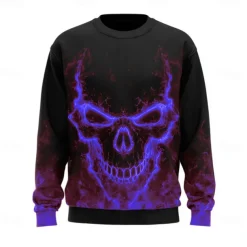 Halloween Men's Skull 3D Sweatshirt Casual Long Sleeve Crew Neck Red Blue Crewneck 3D All Seasons Designer