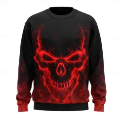 Halloween Men's Skull 3D Sweatshirt Casual Long Sleeve Crew Neck Red Blue Crewneck 3D All Seasons Designer