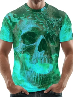 Halloween Men's Skull 3D T Shirt Crew Neck Clothing Apparel 3D Print Party Street Holiday Short Sleeve Graphic Exaggerated Designer
