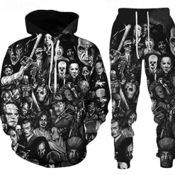 Halloween Michael Myers Pants Outfits Hoodie Print Graphic For Couple's Men's Women's Adults' Halloween Carnival Masquerade 3D Print Casual Daily