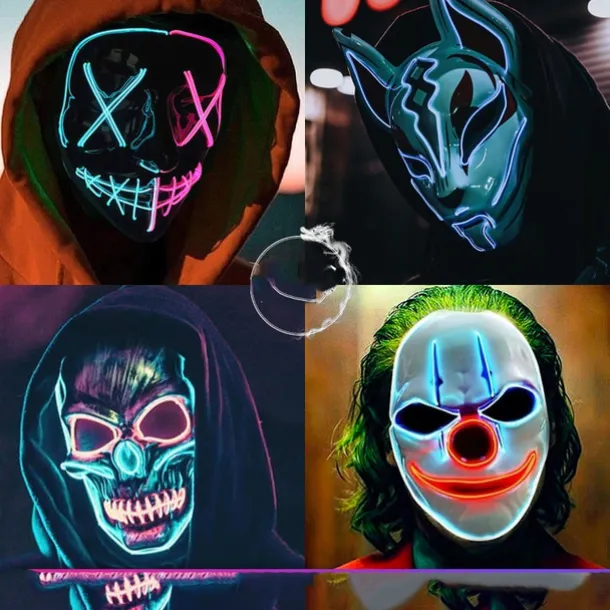 Halloween Neon Mask Led Mask Masque Masquerade Party Masks Light Glow In The Dark Funny Masks