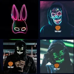 Halloween Neon Mask Led Mask Masque Masquerade Party Masks Light Glow In The Dark Funny Masks