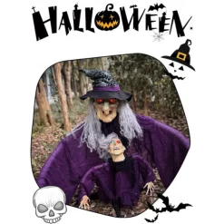 Halloween New Arrival Parent and Child Witch Figurine Set with Ground Plug and Glowing Little Witch for Garden Atmosphere Decoration