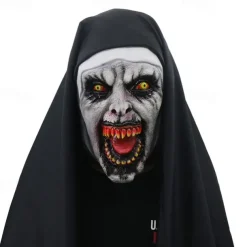 Halloween Nun Mask Horror Latex Masks Cosplay Mascarillas Valak Face Masques with Headpiece