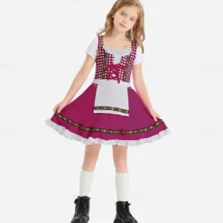 Halloween Oktoberfest Dress Costume Dirndl Oktoberfest / Beer Bavarian Cosplay Costume Wiesn Wiesn Girls' Carnival Party / Evening Traditional Style Cloth Dress Apron
