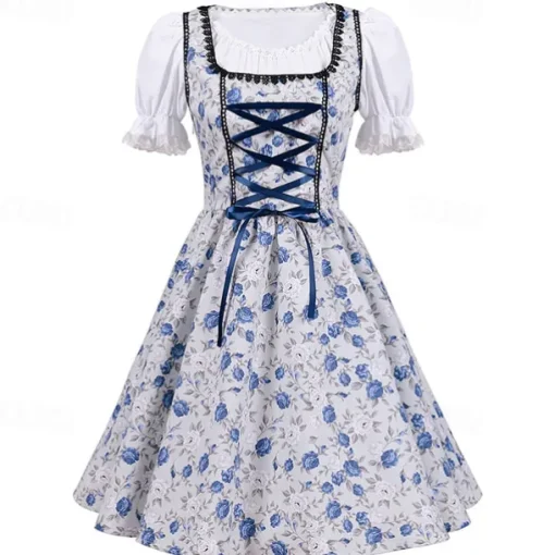 Halloween Oktoberfest Dress Cosplay Costume Maid Costume Cosplay Bavarian German Wiesn Women's Traditional Style Cloth Blouse Dress Apron