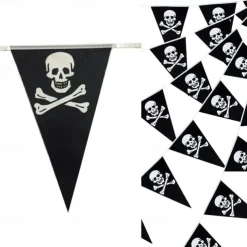 Halloween Pirate Banner Skull Pirate Flag Pirate Decorations Pirate Ship Pennant Bunting Decor for Wedding Celebration Decor Outdoor Party Supplies 5M
