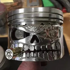 Halloween Piston Skull Face Sculpture, Resin Piston Skull Face Sculpture, Piston Man Head Statue Handmade Art Figure Miniature Ornaments for Decoration Halloween Skeleton Decoration