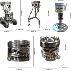 Halloween Piston Skull Face Sculpture, Resin Piston Skull Face Sculpture, Piston Man Head Statue Handmade Art Figure Miniature Ornaments for Decoration Halloween Skeleton Decoration