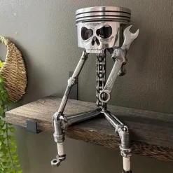 Halloween Piston Skull Face Sculpture, Resin Piston Skull Face Sculpture, Piston Man Head Statue Handmade Art Figure Miniature Ornaments for Decoration Halloween Skeleton Decoration