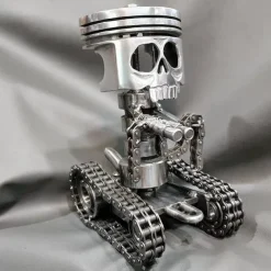 Halloween Piston Skull Face Sculpture, Resin Piston Skull Face Sculpture, Piston Man Head Statue Handmade Art Figure Miniature Ornaments for Decoration Halloween Skeleton Decoration