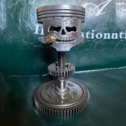 Halloween Piston Skull Face Sculpture, Resin Piston Skull Face Sculpture, Piston Man Head Statue Handmade Art Figure Miniature Ornaments for Decoration Halloween Skeleton Decoration