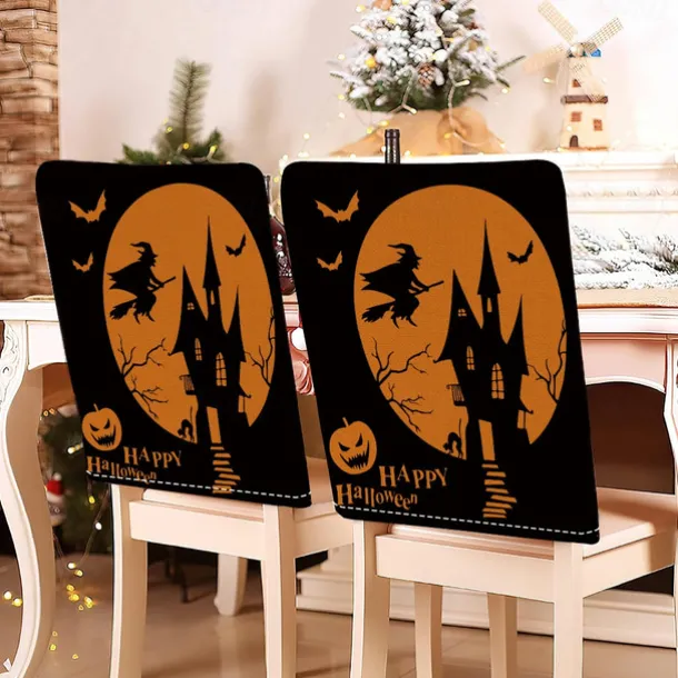 Halloween Printed Dining Chair Covers - Festive Spooky Design, Stretchable and Durable, Perfect for Dining Room Party Decorations