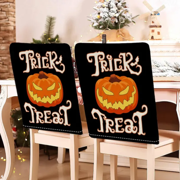 Halloween Printed Dining Chair Covers - Festive Spooky Design, Stretchable and Durable, Perfect for Dining Room Party Decorations