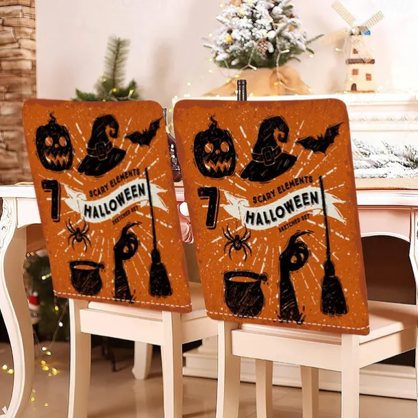 Halloween Printed Dining Chair Covers - Festive Spooky Design, Stretchable and Durable, Perfect for Dining Room Party Decorations