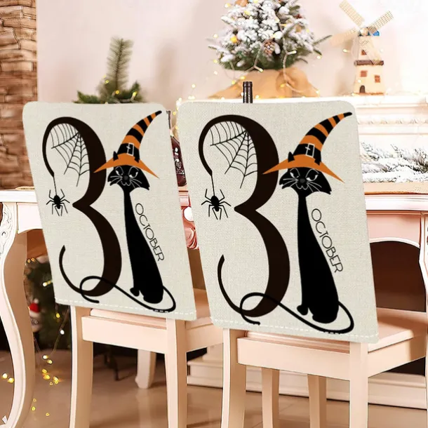 Halloween Printed Dining Chair Covers - Festive Spooky Design, Stretchable and Durable, Perfect for Dining Room Party Decorations