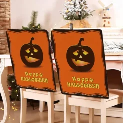 Halloween Printed Dining Chair Covers - Festive Spooky Design, Stretchable and Durable, Perfect for Dining Room Party Decorations