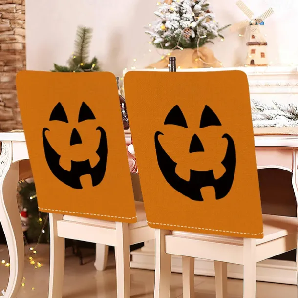 Halloween Printed Dining Chair Covers - Festive Spooky Design, Stretchable and Durable, Perfect for Dining Room Party Decorations