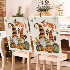 Halloween Printed Dining Chair Covers - Festive Spooky Design, Stretchable and Durable, Perfect for Dining Room Party Decorations