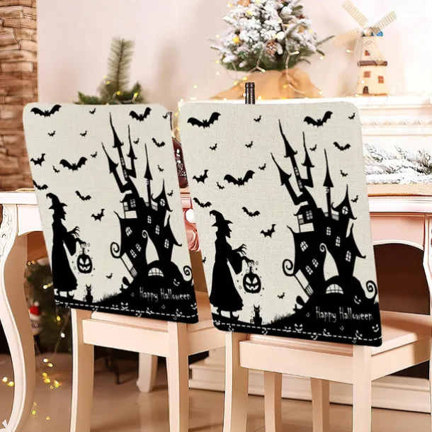 Halloween Printed Dining Chair Covers - Festive Spooky Design, Stretchable and Durable, Perfect for Dining Room Party Decorations
