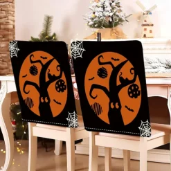 Halloween Printed Dining Chair Covers - Festive Spooky Design, Stretchable and Durable, Perfect for Dining Room Party Decorations